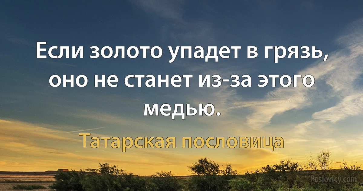 Если золото упадет в грязь, оно не станет из-за этого медью. (Татарская пословица)