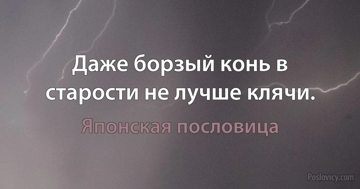 Даже борзый конь в старости не лучше клячи. (Японская пословица)