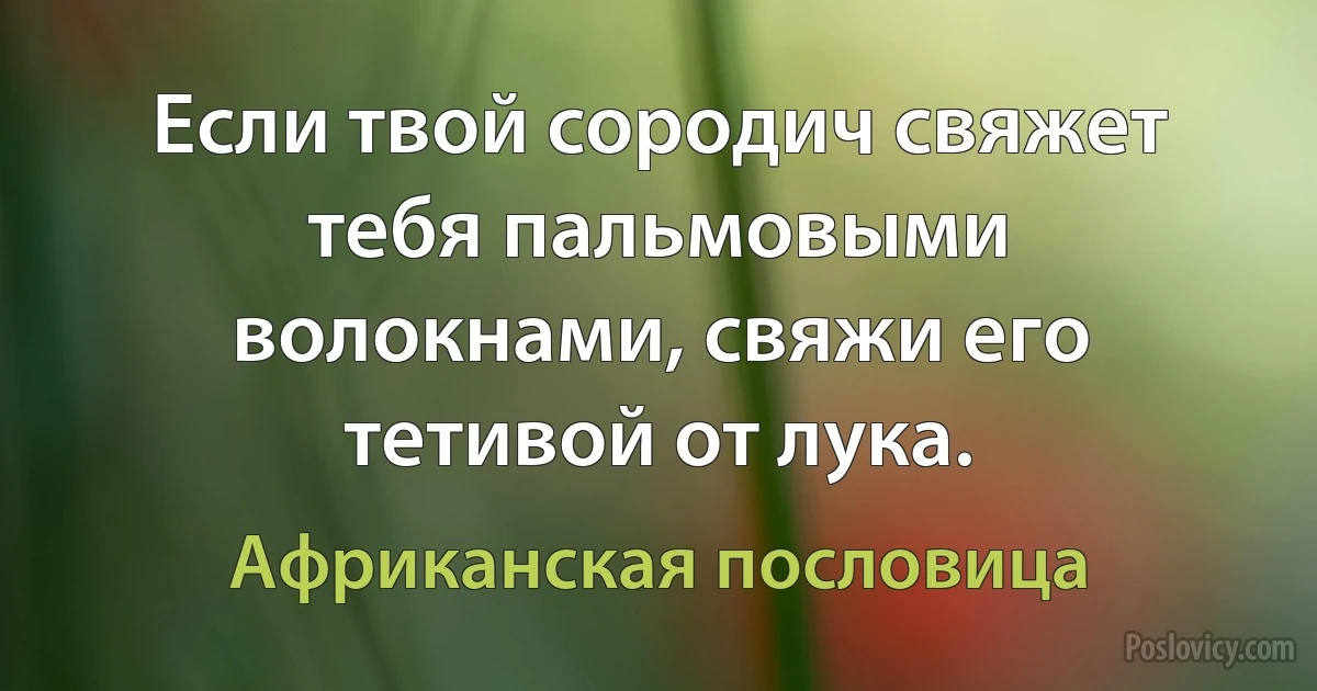 Если твой сородич свяжет тебя пальмовыми волокнами, свяжи его тетивой от лука. (Африканская пословица)