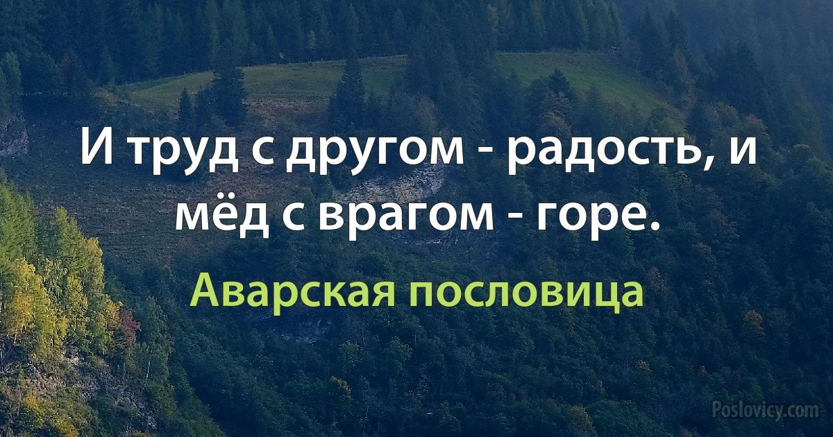 И труд с другом - радость, и мёд с врагом - горе. (Аварская пословица)