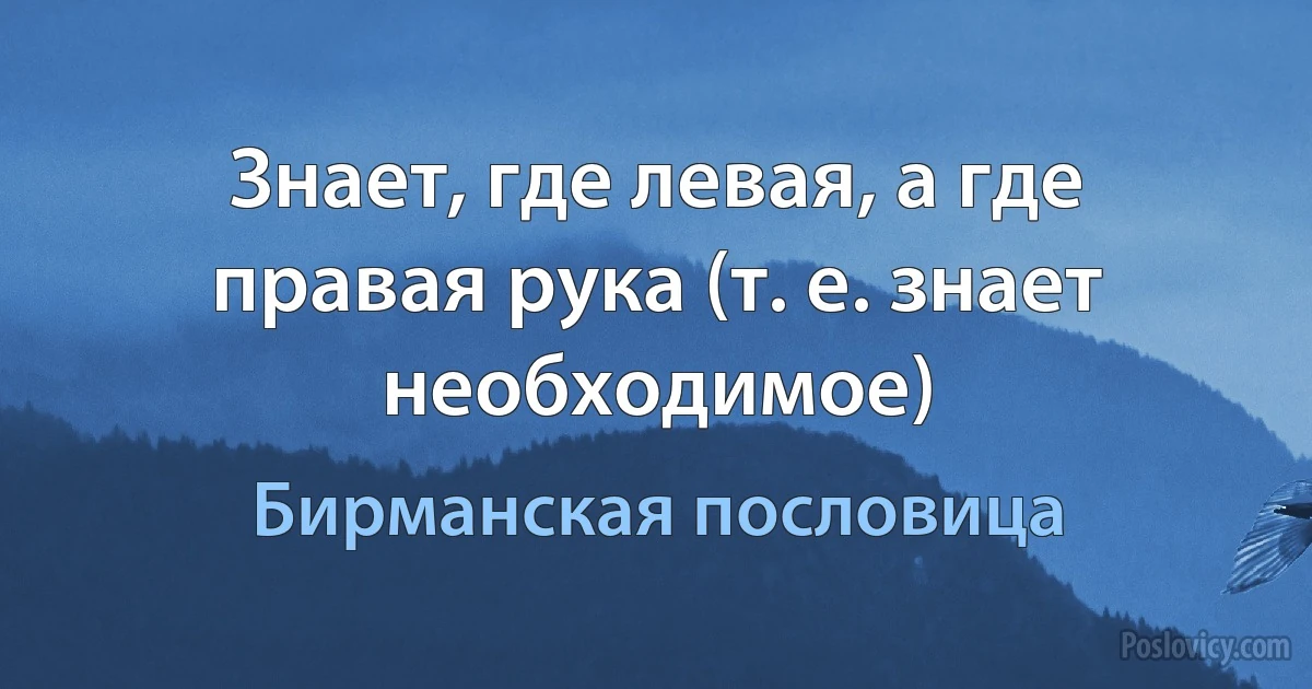 Знает, где левая, а где правая рука (т. е. знает необходимое) (Бирманская пословица)