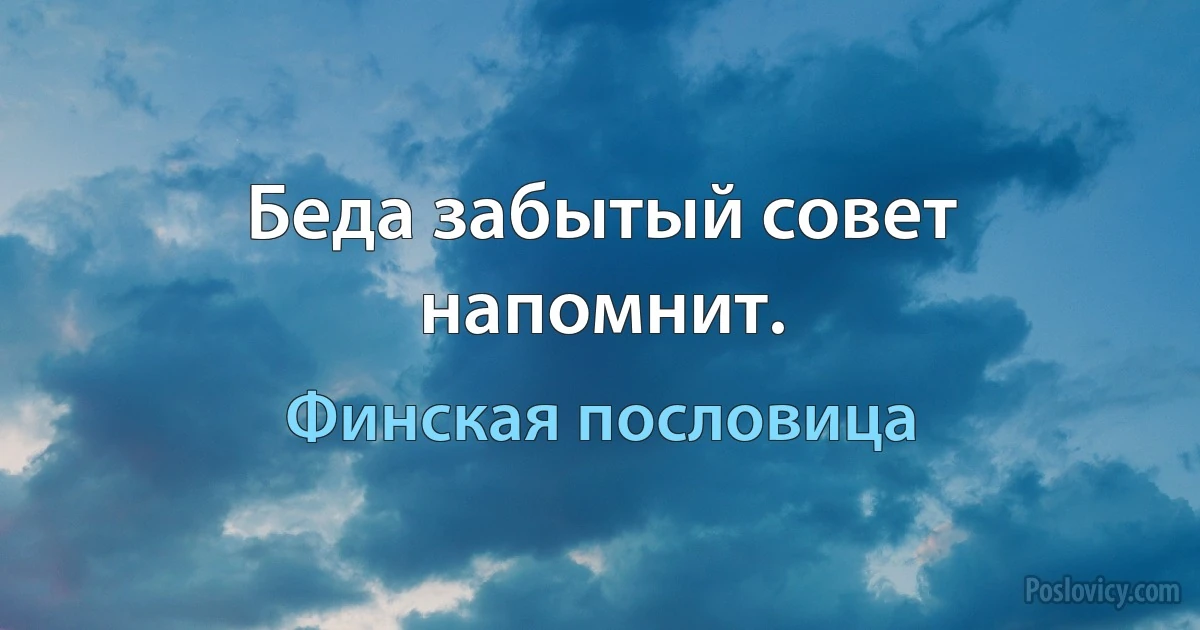 Беда забытый совет напомнит. (Финская пословица)