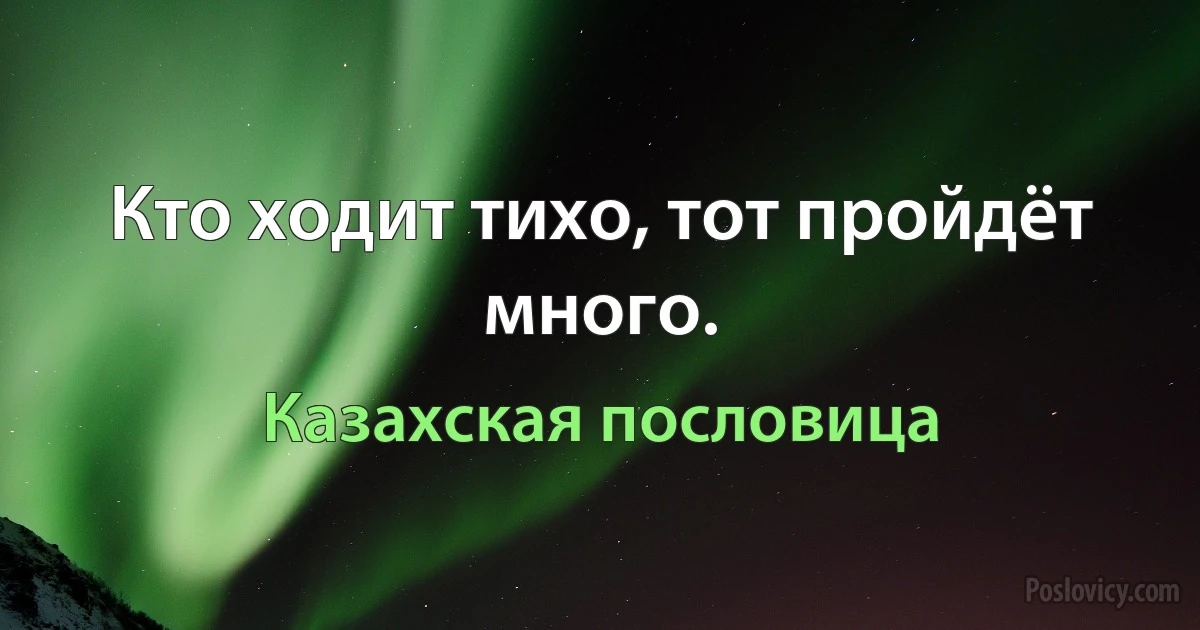 Кто ходит тихо, тот пройдёт много. (Казахская пословица)