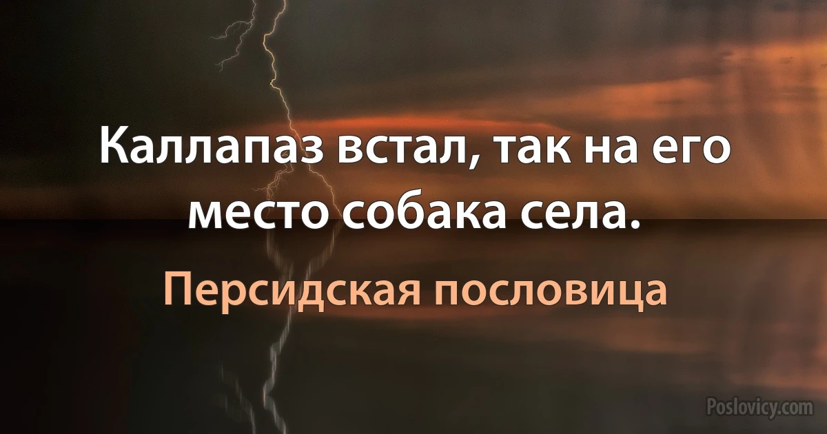 Каллапаз встал, так на его место собака села. (Персидская пословица)