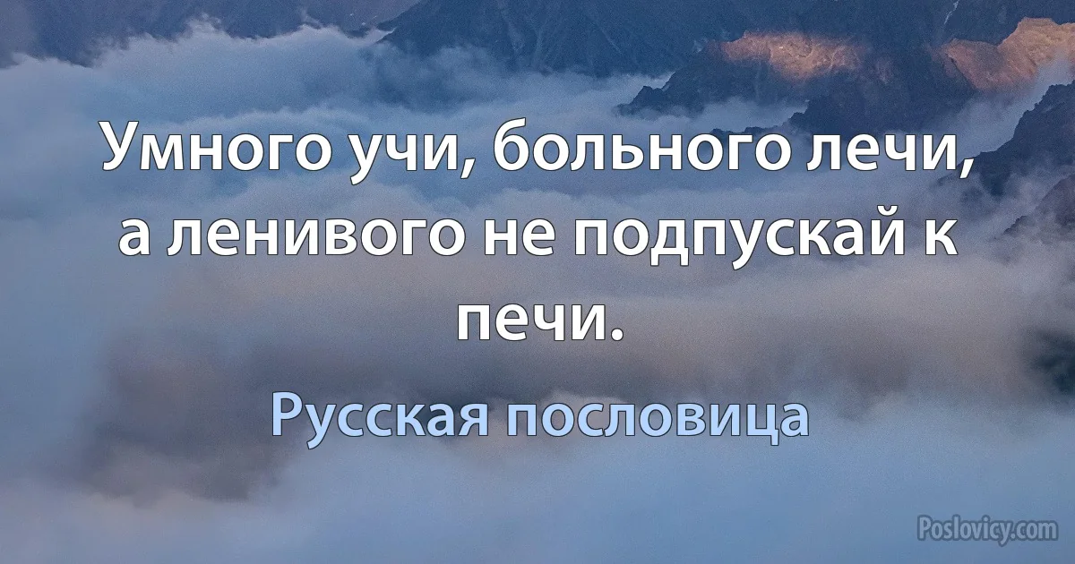 Умного учи, больного лечи, а ленивого не подпускай к печи. (Русская пословица)