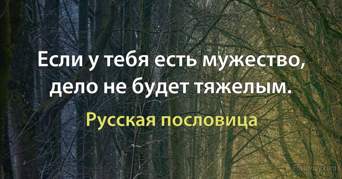 Если у тебя есть мужество, дело не будет тяжелым. (Русская пословица)