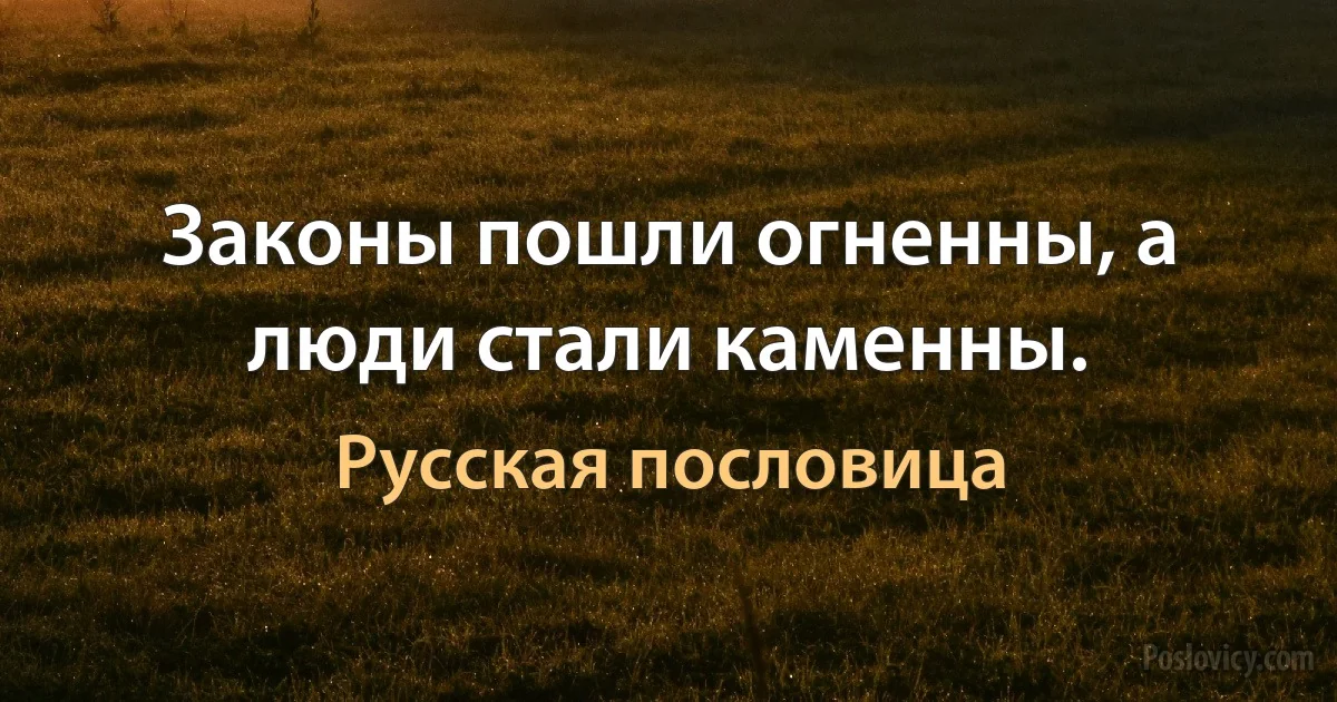 Законы пошли огненны, а люди стали каменны. (Русская пословица)