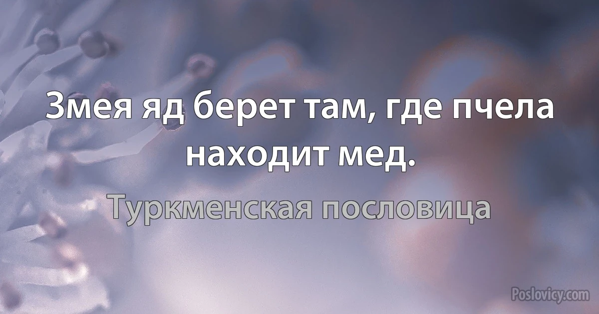 Змея яд берет там, где пчела находит мед. (Туркменская пословица)