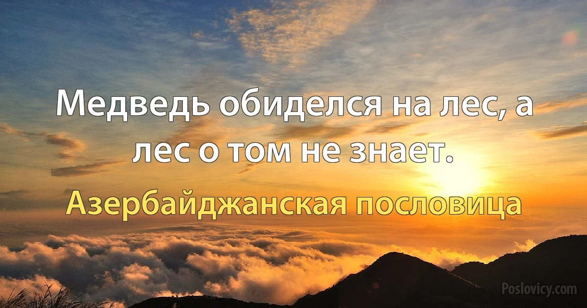 Медведь обиделся на лес, а лес о том не знает. (Азербайджанская пословица)