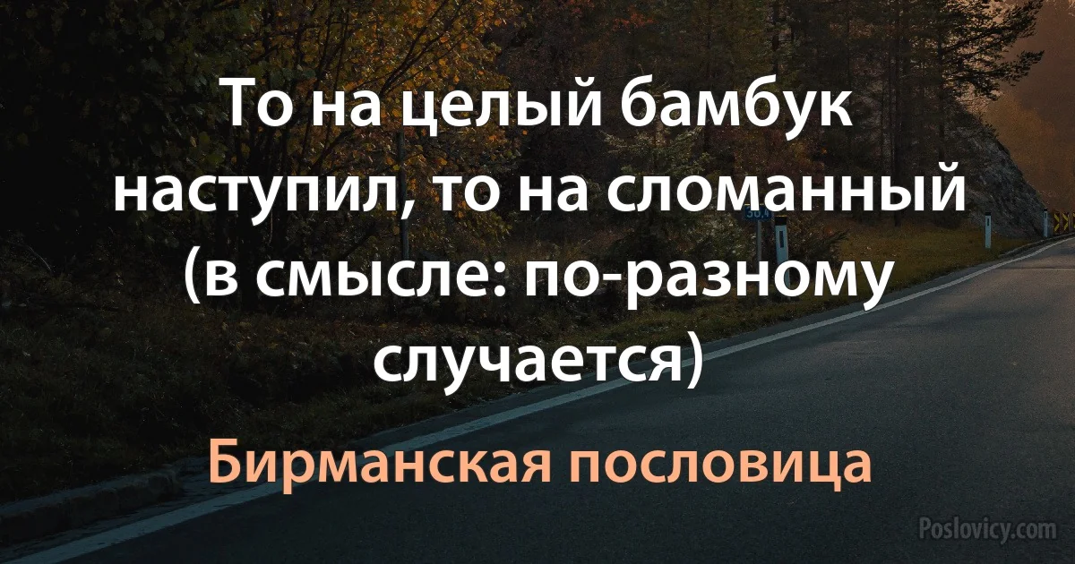 То на целый бамбук наступил, то на сломанный (в смысле: по-разному случается) (Бирманская пословица)