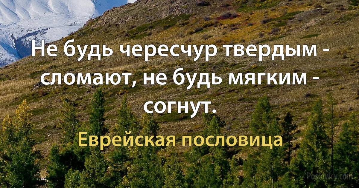 Не будь чересчур твердым - сломают, не будь мягким - согнут. (Еврейская пословица)