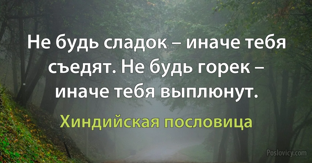 Не будь сладок – иначе тебя съедят. Не будь горек – иначе тебя выплюнут. (Хиндийская пословица)