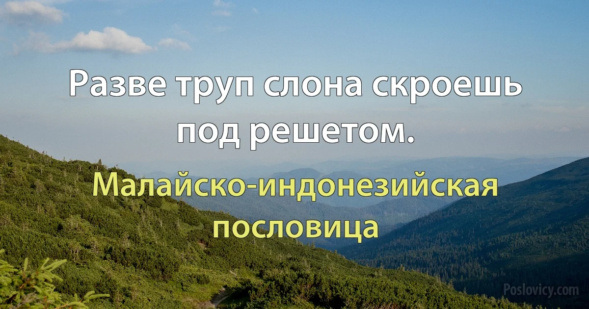 Разве труп слона скроешь под решетом. (Малайско-индонезийская пословица)