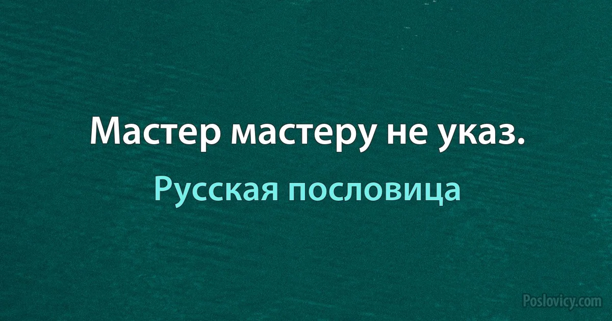 Мастер мастеру не указ. (Русская пословица)