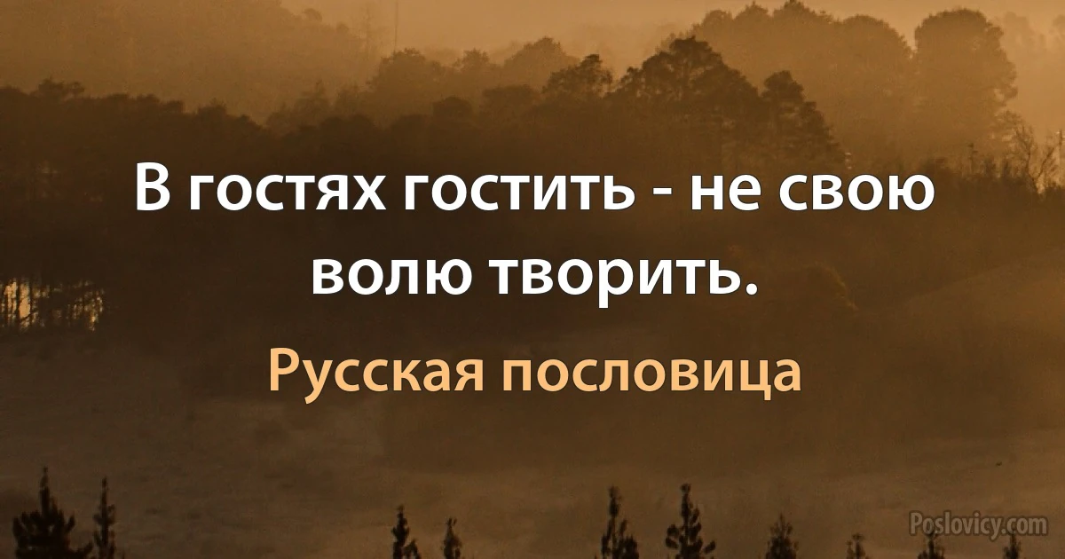 В гостях гостить - не свою волю творить. (Русская пословица)