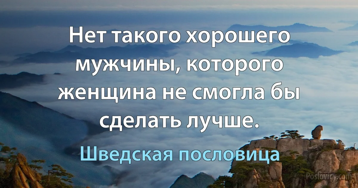 Нет такого хорошего мужчины, которого женщина не смогла бы сделать лучше. (Шведская пословица)