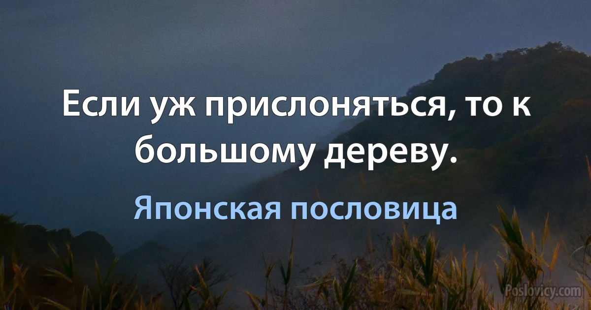 Если уж прислоняться, то к большому дереву. (Японская пословица)