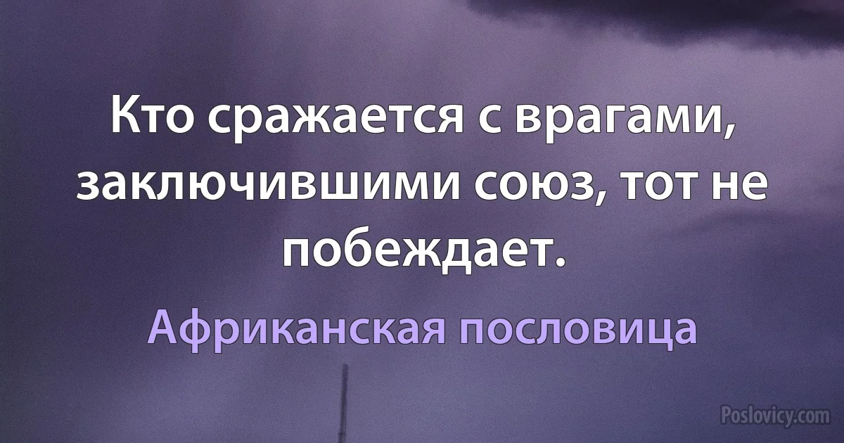 Кто сражается с врагами, заключившими союз, тот не побеждает. (Африканская пословица)