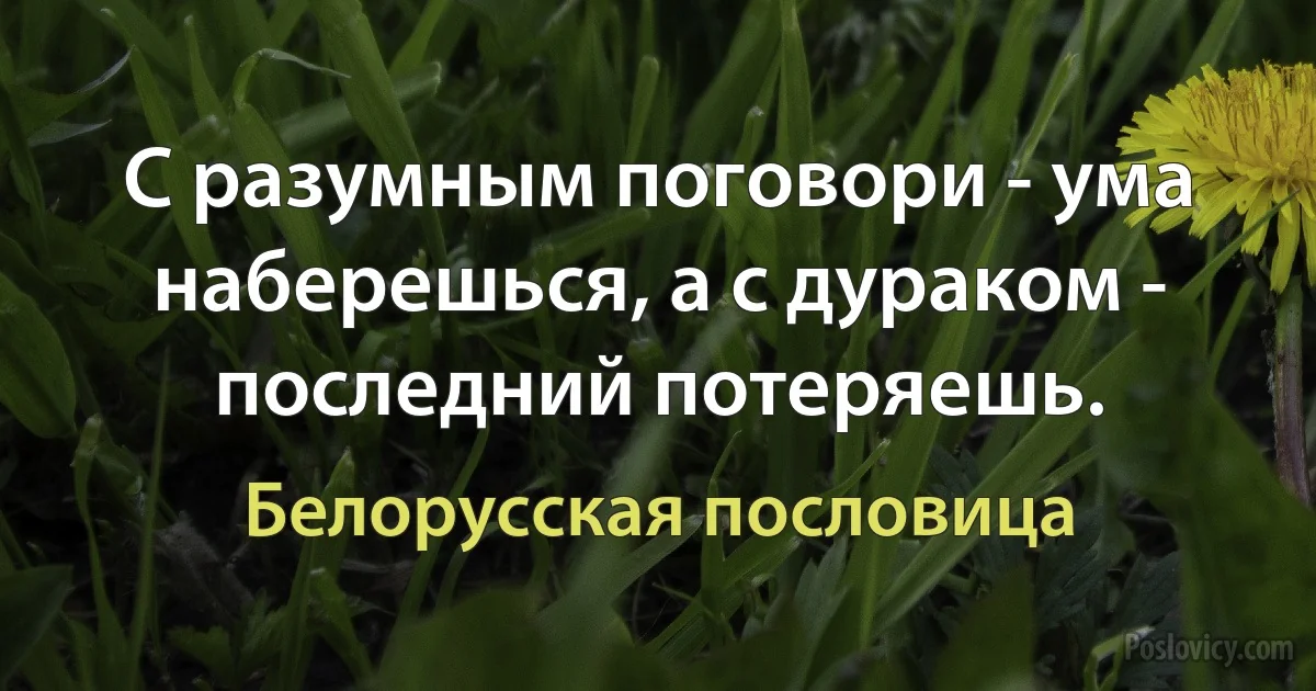 С разумным поговори - ума наберешься, а с дураком - последний потеряешь. (Белорусская пословица)