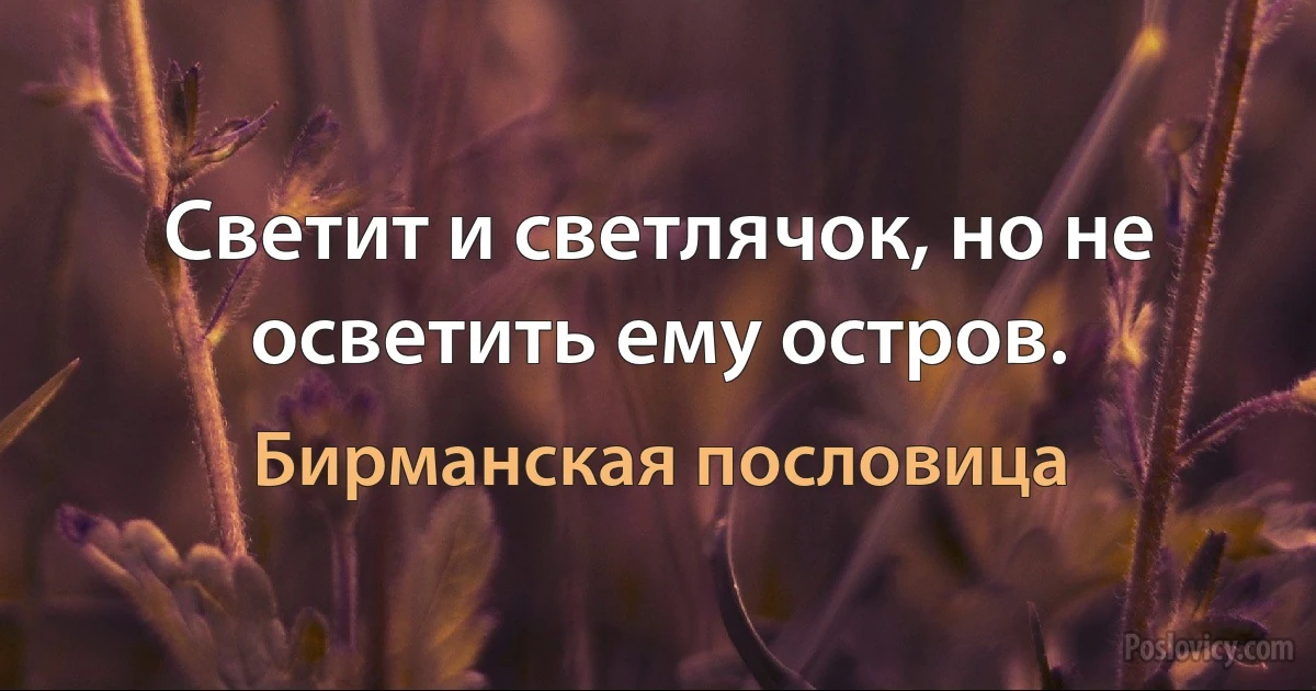 Светит и светлячок, но не осветить ему остров. (Бирманская пословица)