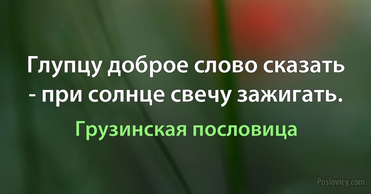 Глупцу доброе слово сказать - при солнце свечу зажигать. (Грузинская пословица)