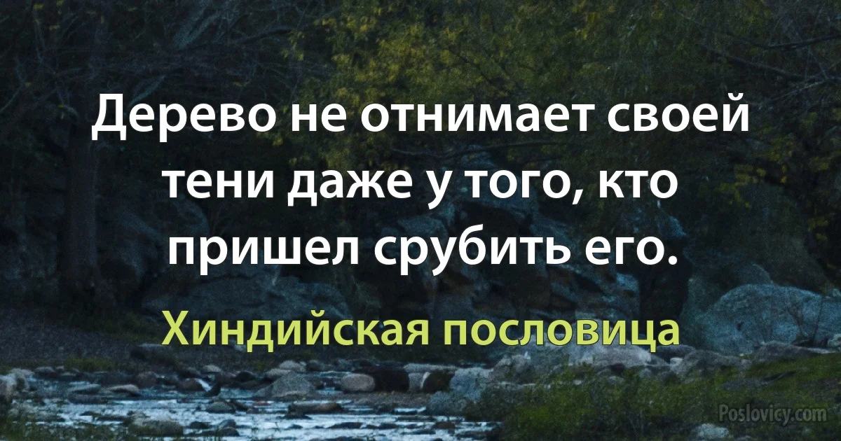 Дерево не отнимает своей тени даже у того, кто пришел срубить его. (Хиндийская пословица)