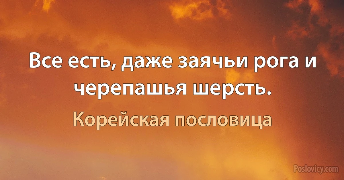 Все есть, даже заячьи рога и черепашья шерсть. (Корейская пословица)