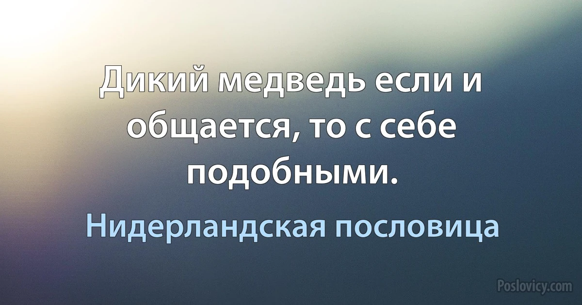 Дикий медведь если и общается, то с себе подобными. (Нидерландская пословица)