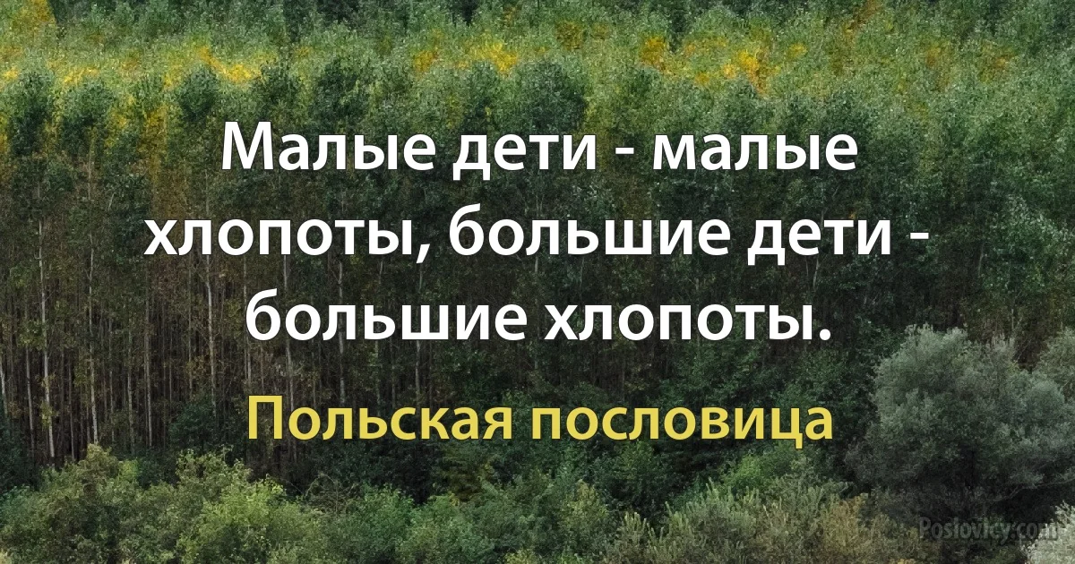 Малые дети - малые хлопоты, большие дети - большие хлопоты. (Польская пословица)