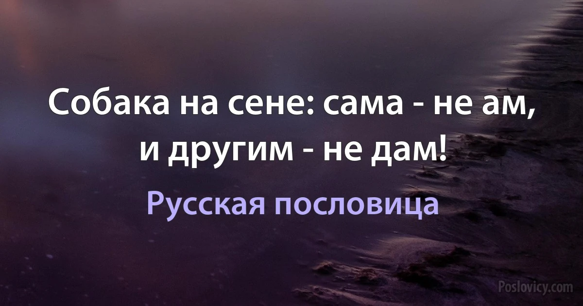 Собака на сене: сама - не ам, и другим - не дам! (Русская пословица)