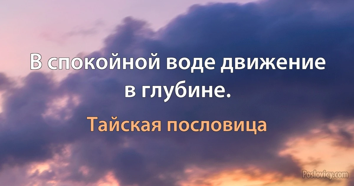 В спокойной воде движение в глубине. (Тайская пословица)