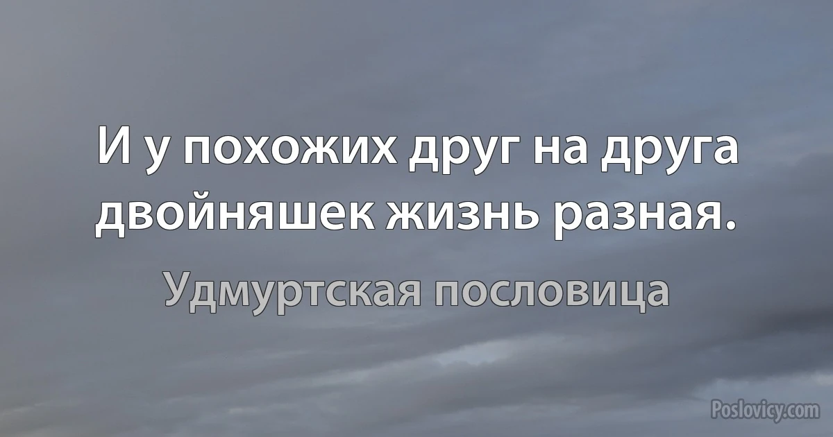 И у похожих друг на друга двойняшек жизнь разная. (Удмуртская пословица)