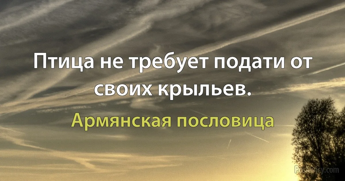 Птица не требует подати от своих крыльев. (Армянская пословица)