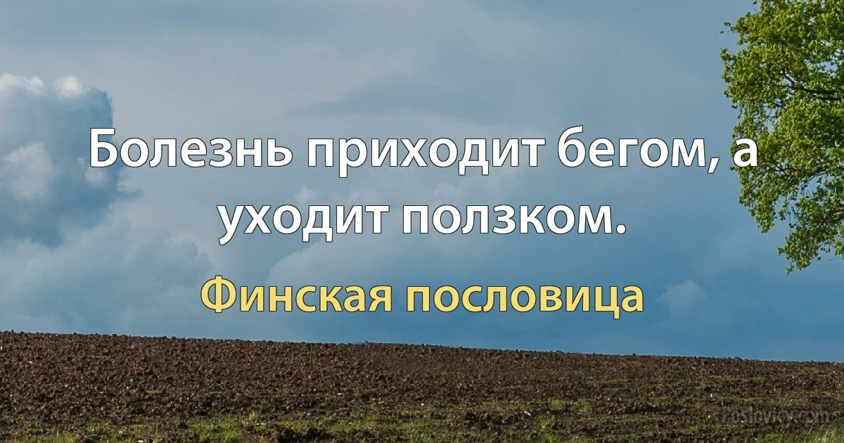 Болезнь приходит бегом, а уходит ползком. (Финская пословица)