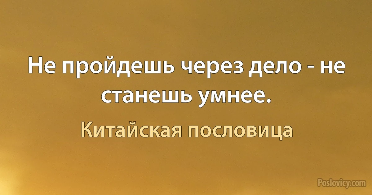 Не пройдешь через дело - не станешь умнее. (Китайская пословица)