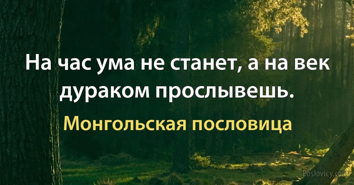 На час ума не станет, а на век дураком прослывешь. (Монгольская пословица)