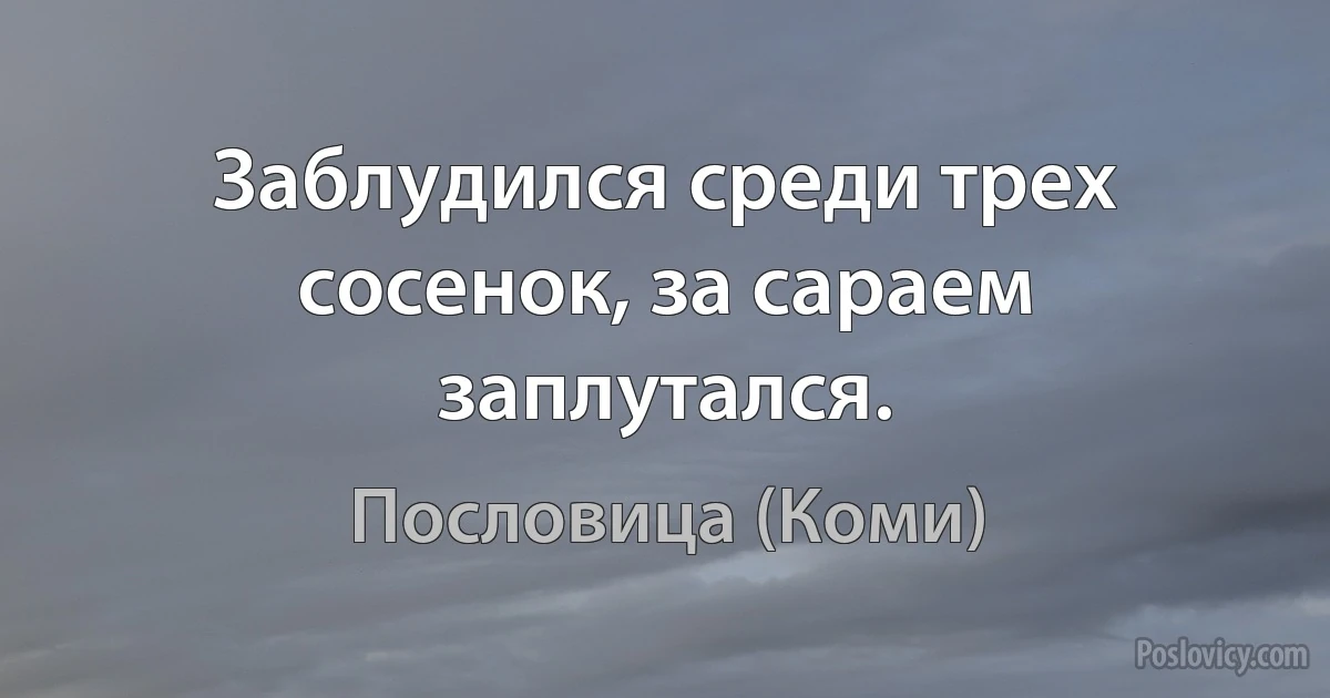 Заблудился среди трех сосенок, за сараем заплутался. (Пословица (Коми))