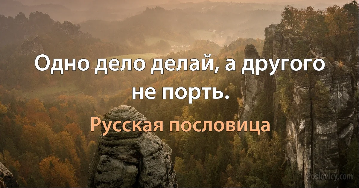 Одно дело делай, а другого не порть. (Русская пословица)