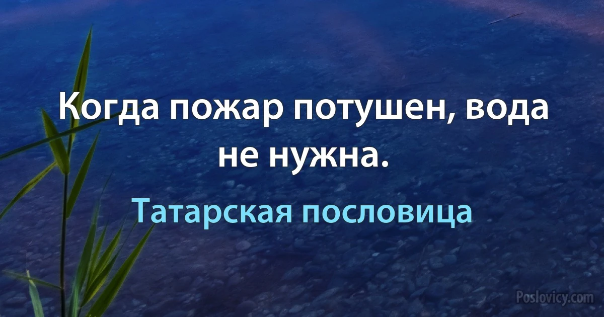 Когда пожар потушен, вода не нужна. (Татарская пословица)