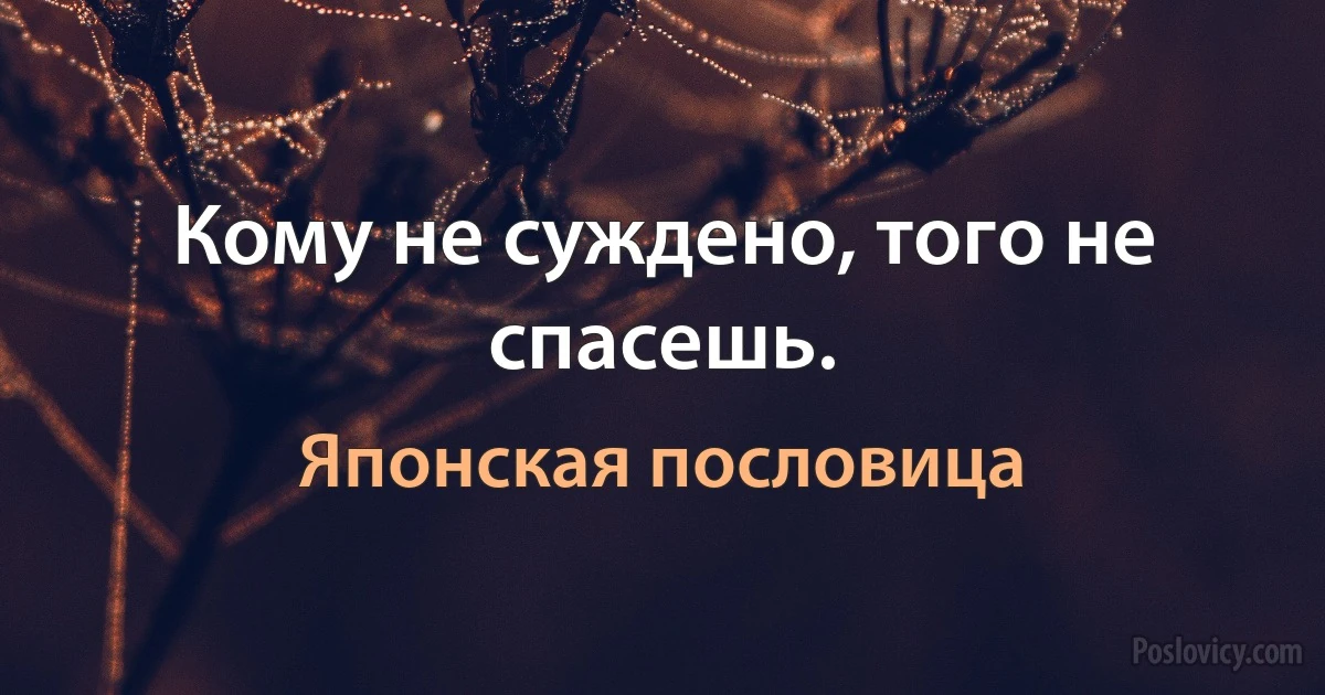 Кому не суждено, того не спасешь. (Японская пословица)