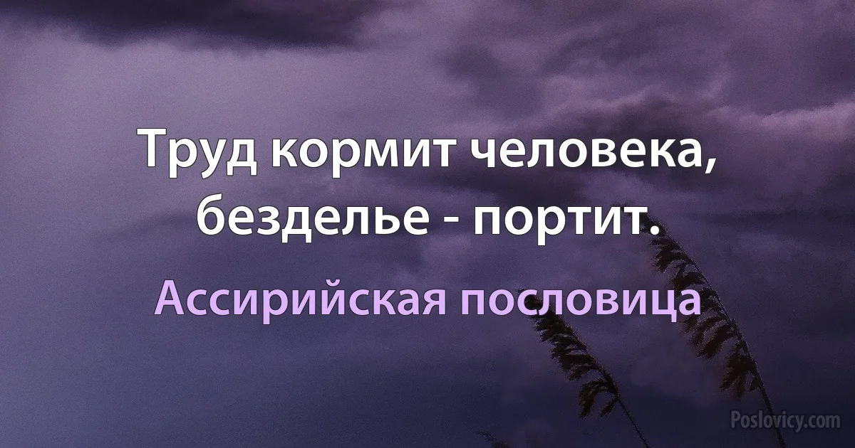 Труд кормит человека, безделье - портит. (Ассирийская пословица)