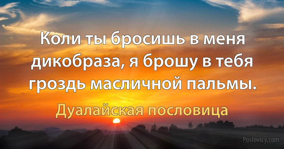 Коли ты бросишь в меня дикобраза, я брошу в тебя гроздь масличной пальмы. (Дуалайская пословица)