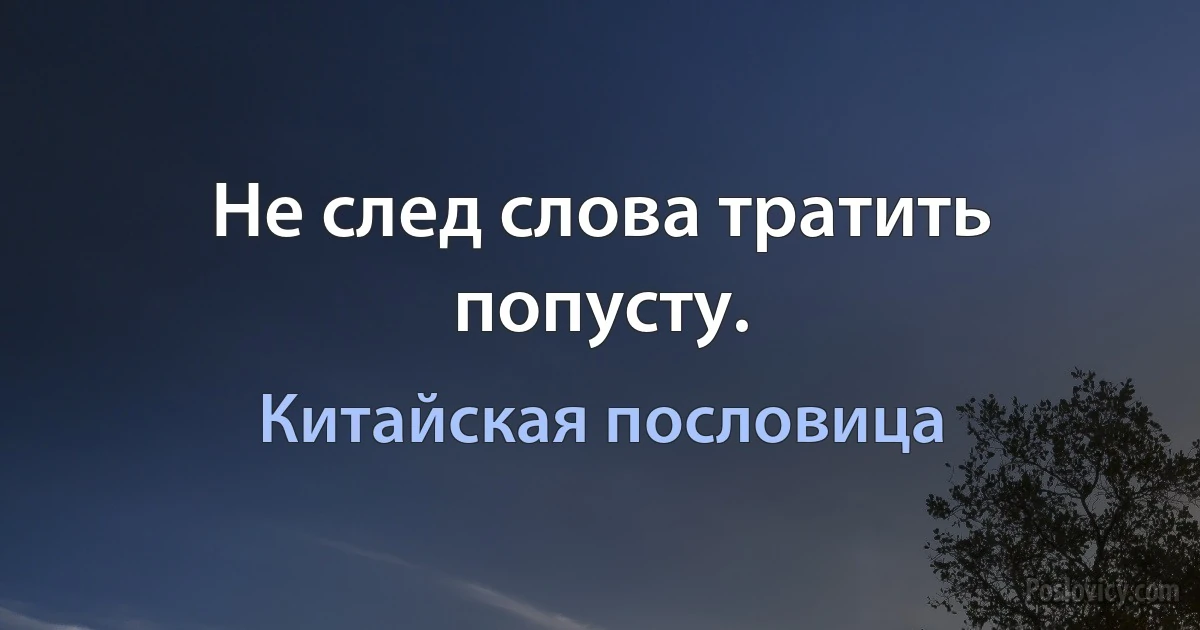 Не след слова тратить попусту. (Китайская пословица)