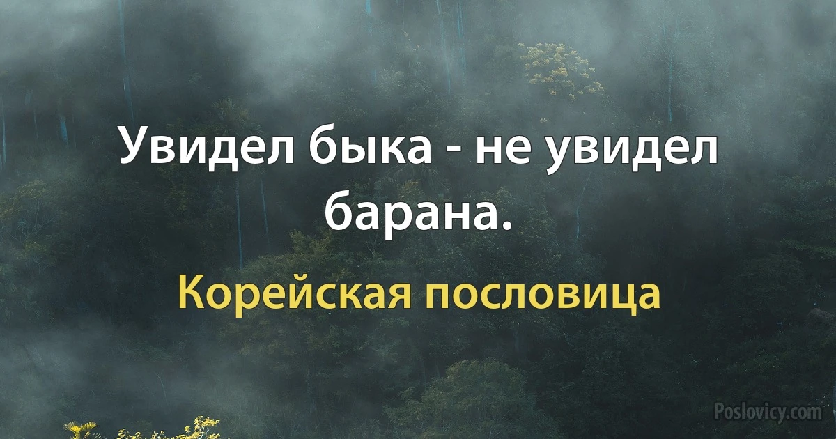 Увидел быка - не увидел барана. (Корейская пословица)