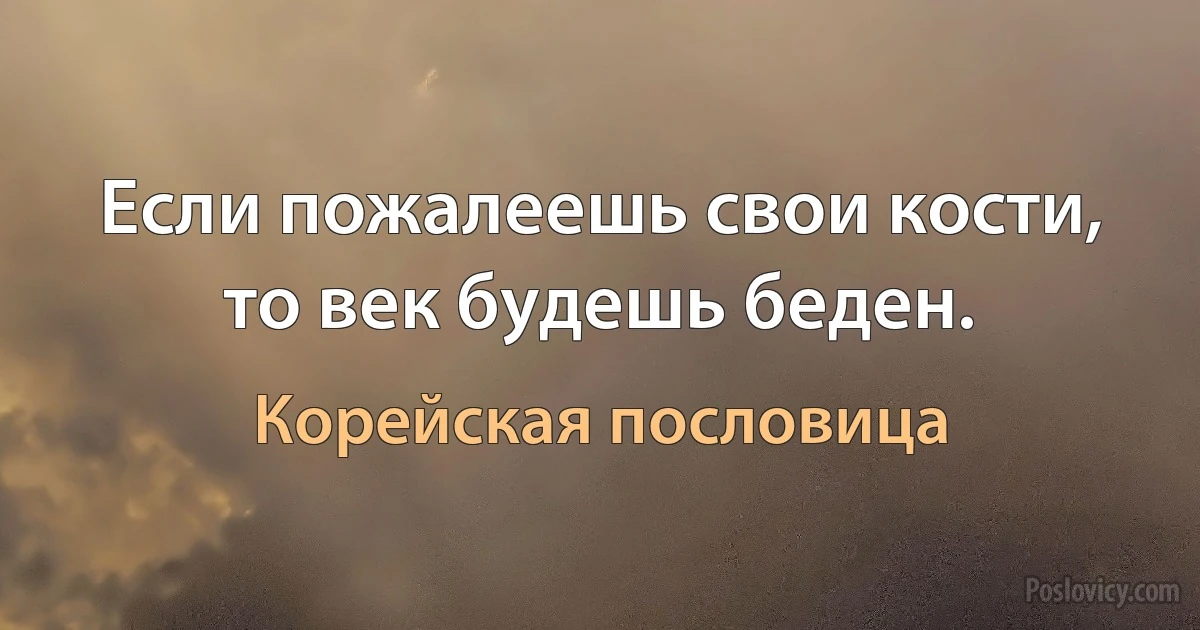 Если пожалеешь свои кости, то век будешь беден. (Корейская пословица)