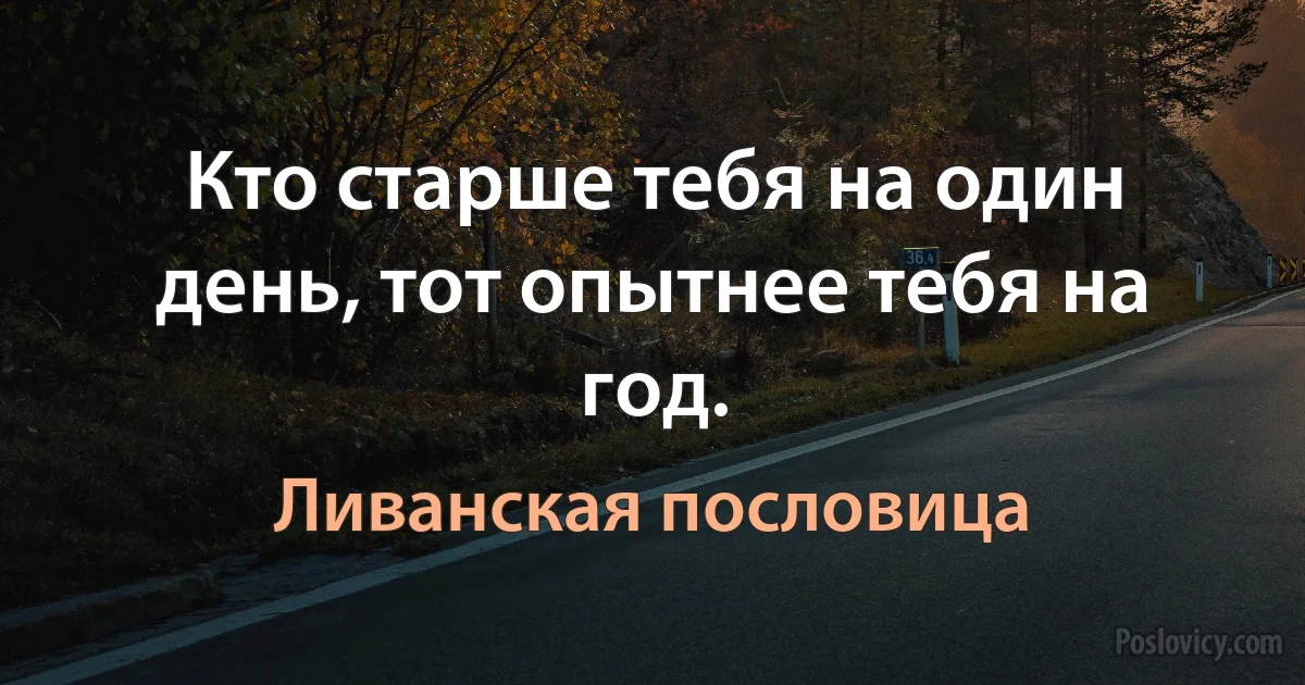 Кто старше тебя на один день, тот опытнее тебя на год. (Ливанская пословица)