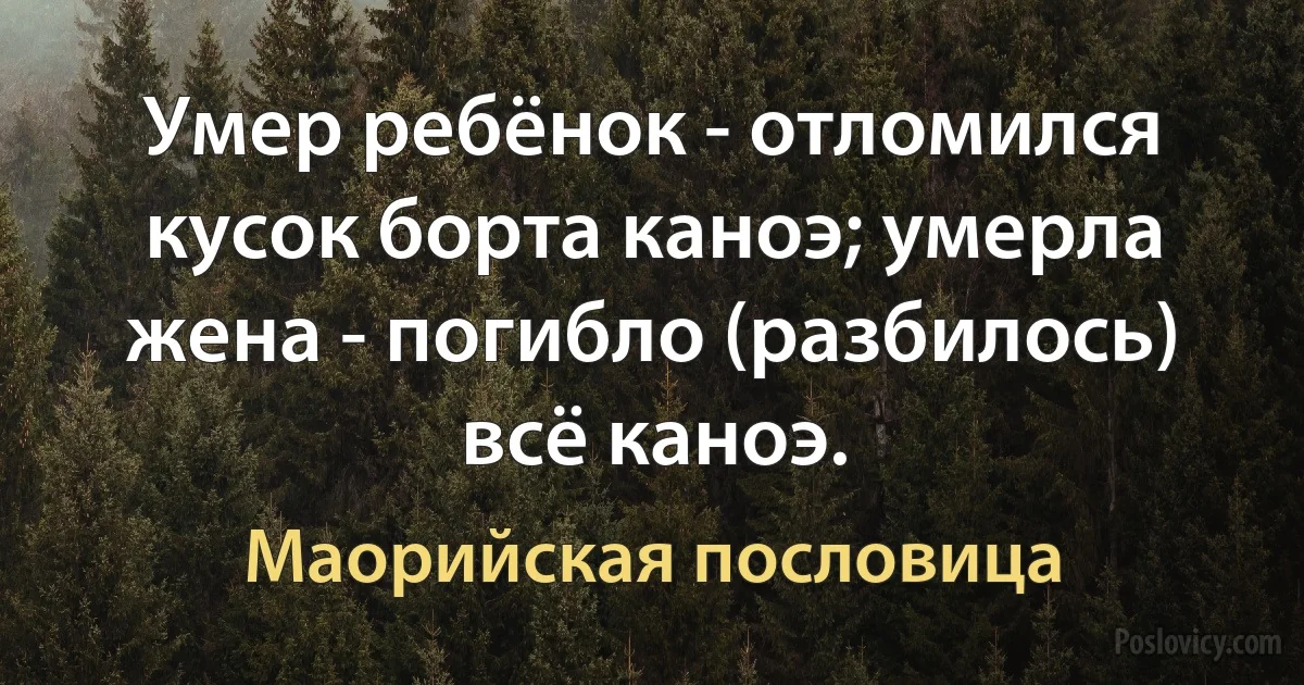 Умер ребёнок - отломился кусок борта каноэ; умерла жена - погибло (разбилось) всё каноэ. (Маорийская пословица)