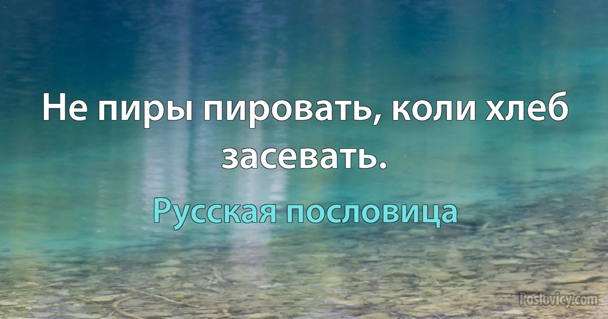 Не пиры пировать, коли хлеб засевать. (Русская пословица)