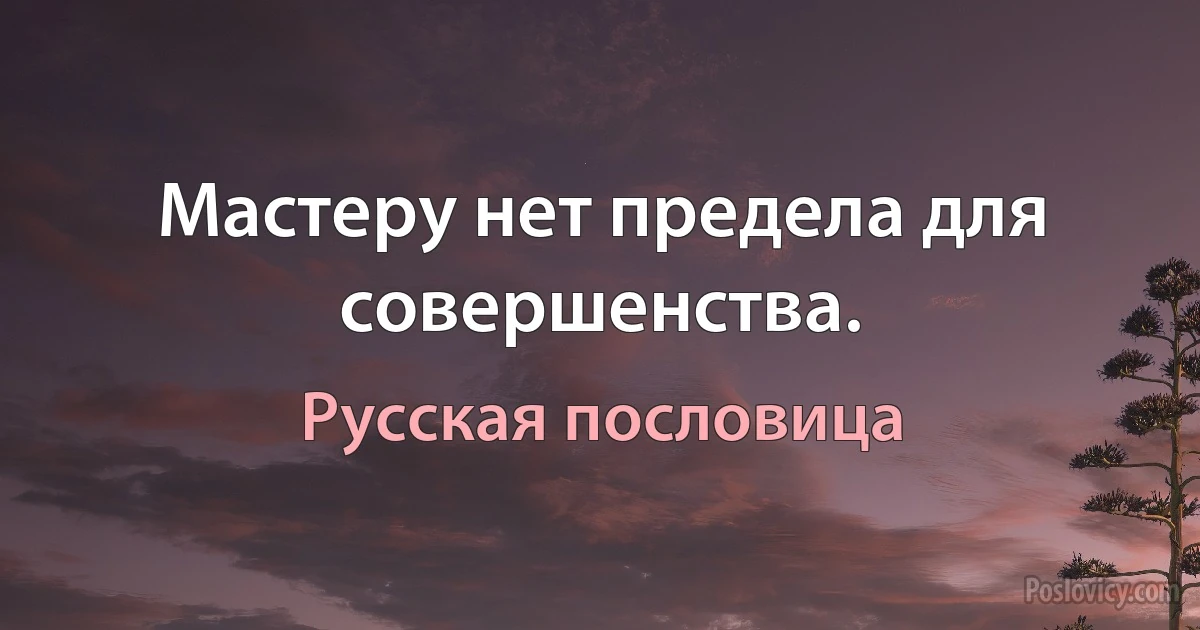 Мастеру нет предела для совершенства. (Русская пословица)