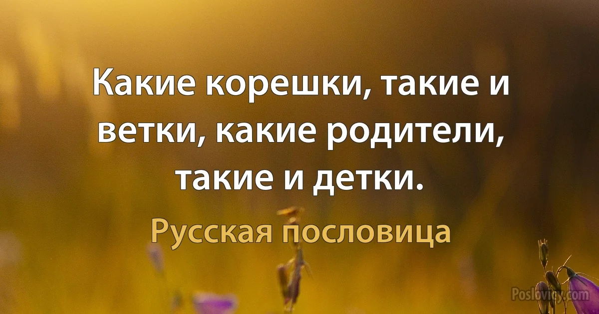 Какие корешки, такие и ветки, какие родители, такие и детки. (Русская пословица)